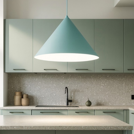 Lampadario colore menta cono di metallo 50cm per cucina