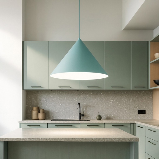 Lampadario colore menta cono di metallo 50cm per cucina