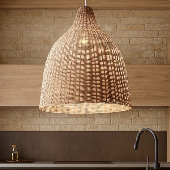 Ideal lux haunt sp1 lampadario da cucina campana in legno vimini