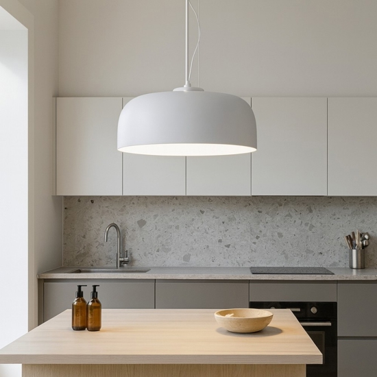 Lampadario da cucina tondo in metallo colore bianco