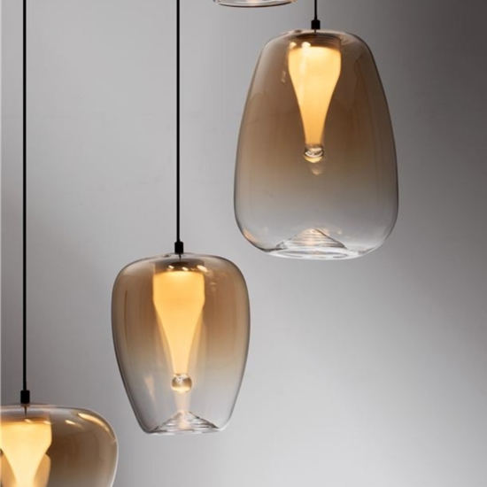 Lampadario per cucina moderna led 3000k paralumi vetro ambrato