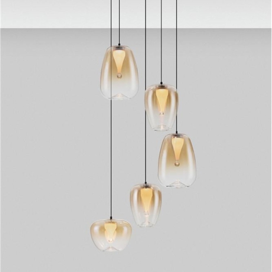 Lampadario per cucina moderna led 3000k paralumi vetro ambrato