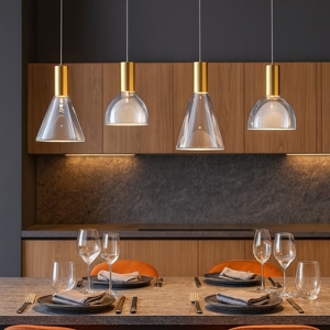 Visualizza i dettagli per Lampadario cucina 4 luci sospese vetro fume' led 3000k Lampadario cucina 4 luci sospese vetro fume' led 3000k