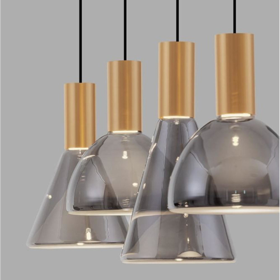 Lampadario cucina 4 luci sospese vetro fume' led 3000k
