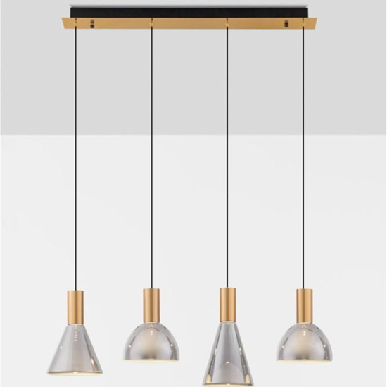 Lampadario cucina 4 luci sospese vetro fume' led 3000k