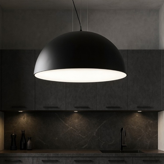 Lampadario cupola 70cm nero per cucina 
