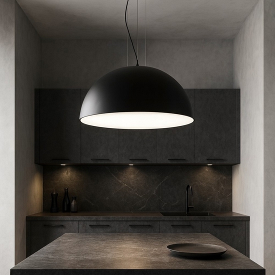 Lampadario cupola 70cm nero per cucina 