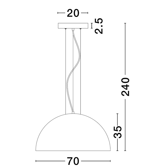 Lampadario cupola 70cm nero per cucina 