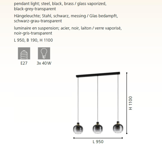 Oilella eglo lampadario per cucina vetri trasparente nero
