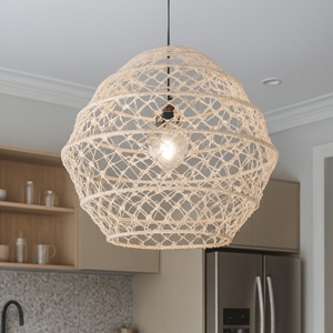 Lampadario per cucina marrone 60 cm paralume in maglia di canapa