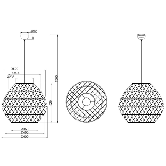 Lampadario per cucina marrone 60 cm paralume in maglia di canapa