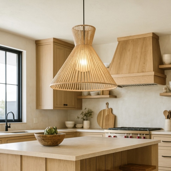 Lampadario a cono per cucina marrone in corda 35 cm