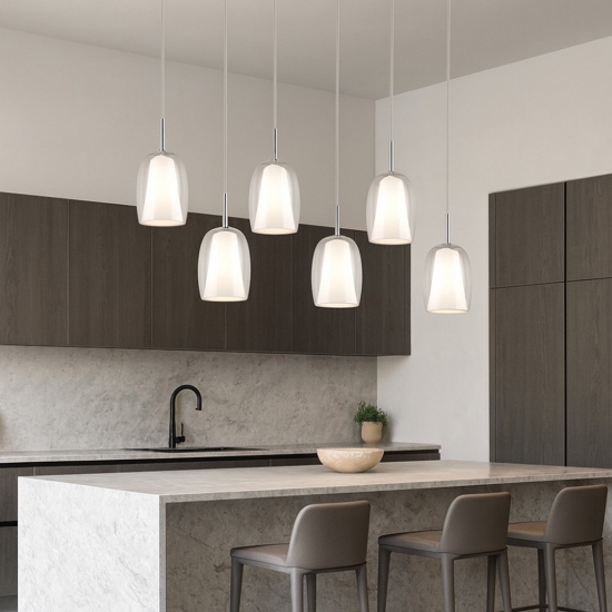 Lampadario da cucina 6 luci con paralumi in vetro