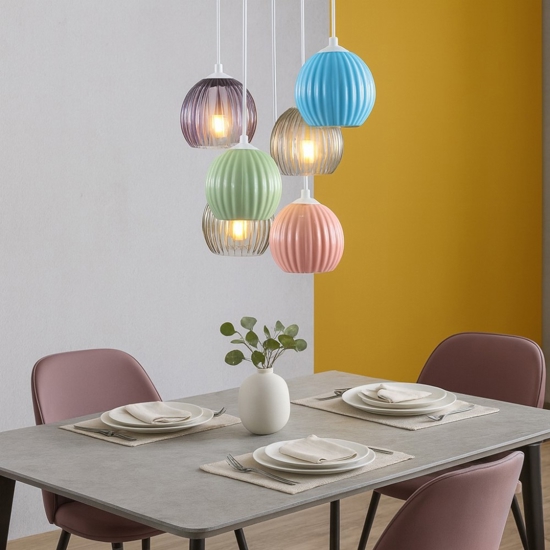 Lampadario da cucina moderna in ceramica e vetro 6 luci
