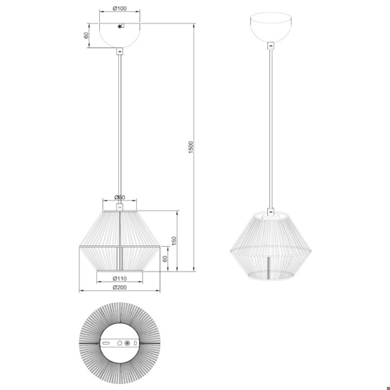 Lampada a sospensione per cucina rustica marrone 20 cm in corda