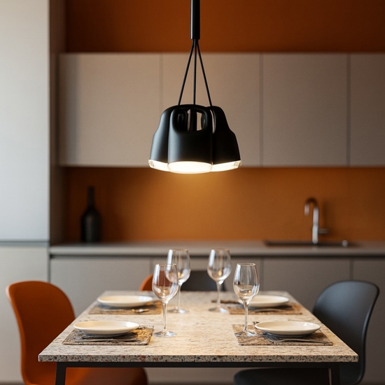 Lampadario per cucina tre luci nero grappolo vivida bag led 12w 3000k