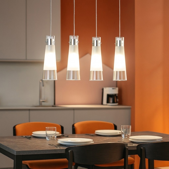 Kuky sp4 ideal lux lampadario per cucina vetri cono 4 luci