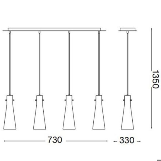 Kuky sp4 ideal lux lampadario per cucina vetri cono 4 luci
