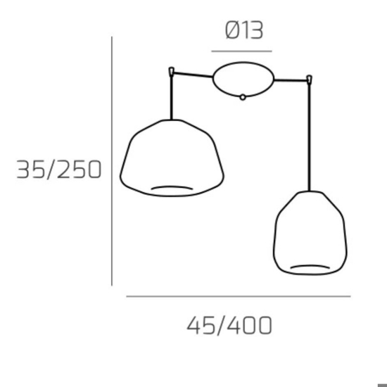 Lampadario con decentramento vetri blu fume per cucina