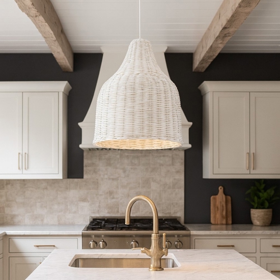 Haunt sp1 lampadario da cucina in vimini bianco cavo estendibile ideal lux