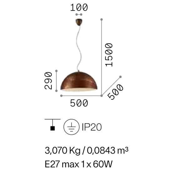 Ideal lux folk sp1 d50 lampadario da cucina corten ossidato