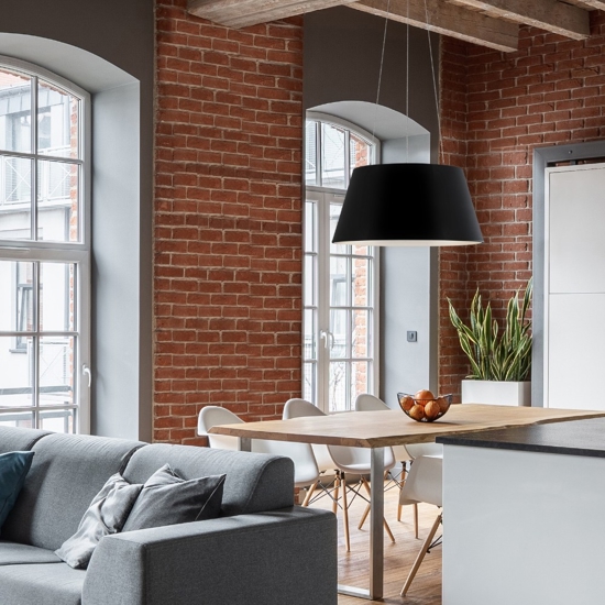 Lampadario per cucina moderna nero led cono rovesciato