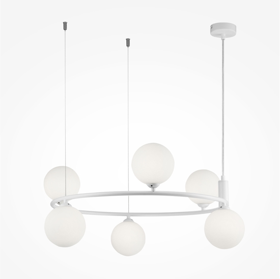 Maytoni lampadario ring per cucina moderna bianco sfere vetro bianco