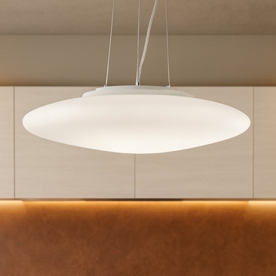Lampadario smarties sp3 d42 ideal lux per cucina moderna vetro bianco