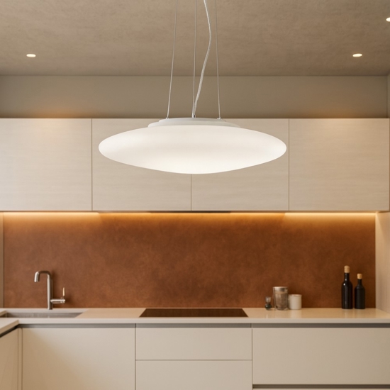 Lampadario smarties sp3 d42 ideal lux per cucina moderna vetro bianco