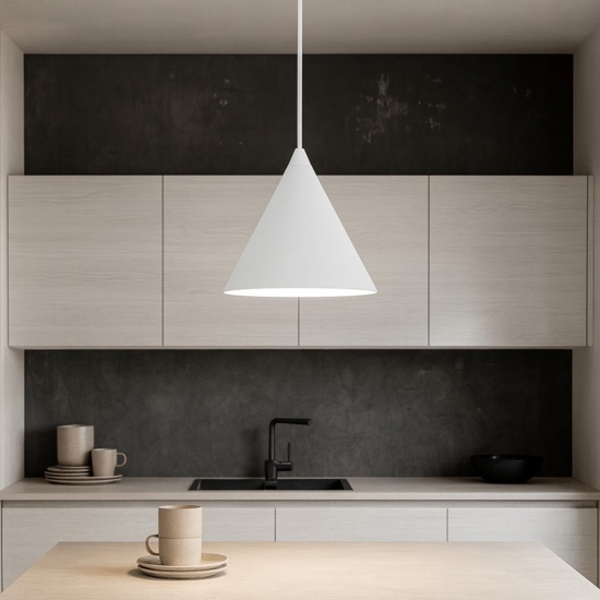 Lampadario cono bianco di metallo 32cm per cucina