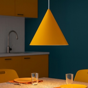Lampadario giallo cono di metallo 25cm per cucina