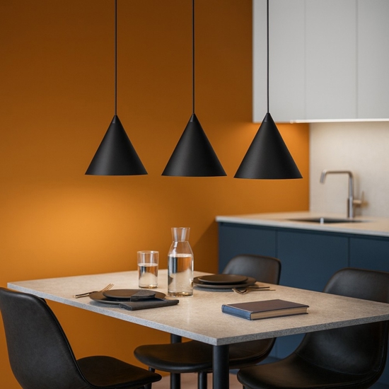 Lampadario nero 3 coni per cucina