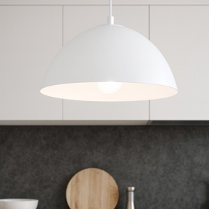 Lampadario cupola 34cm bianco di metallo per cucina