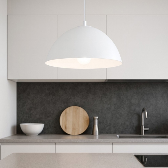 Lampadario cupola 34cm bianco di metallo per cucina
