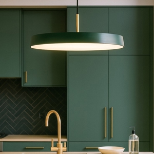 Lampadario verde tondo piatto circolare per tavolo cucina moderna