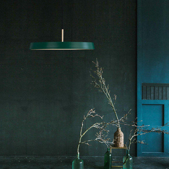 Lampadario verde tondo piatto circolare per tavolo cucina moderna