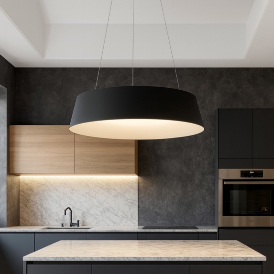 Lampadario per cucina moderna nero oro cono rovesciato led dimmerabile