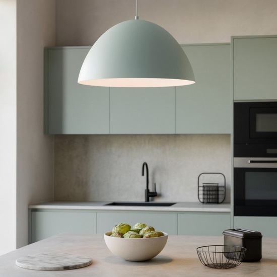 Lampadario cupola metallo celeste 50cm per cucina
