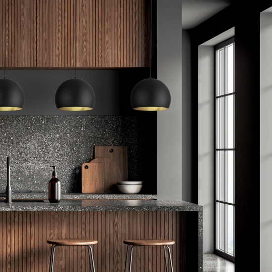 Lampadario da cucina a cupola nero oro cavi regolabili