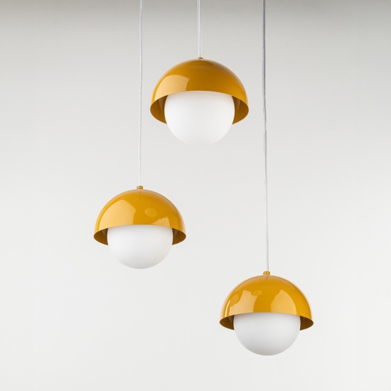 Lampadario per cucina moderna 3 luci pendenti a cupola ocra