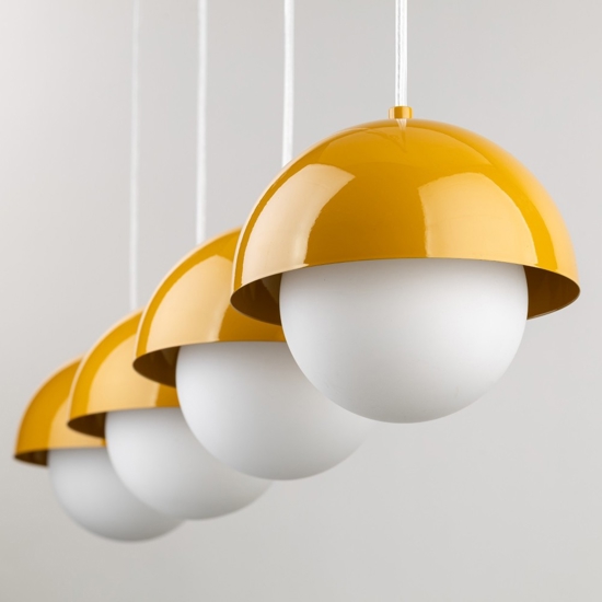 Lampadario per cucina moderna 4 luci pendenti a cupola ocra