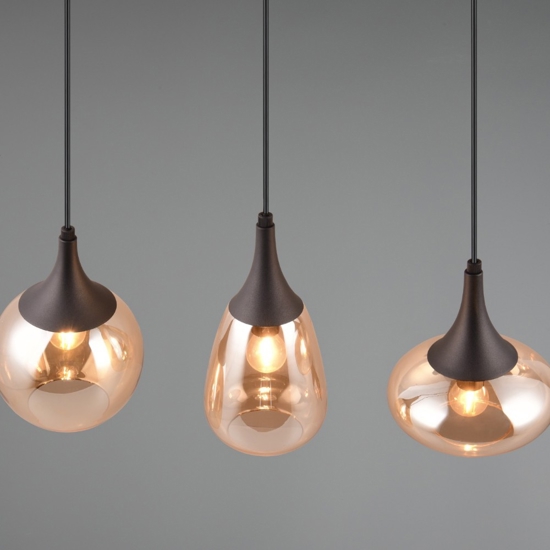 Lampadario da cucina 3 luci vetro ambrato