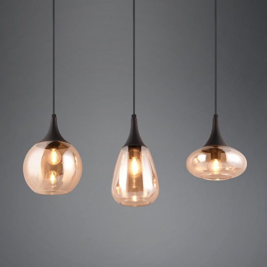 Lampadario da cucina 3 luci vetro ambrato