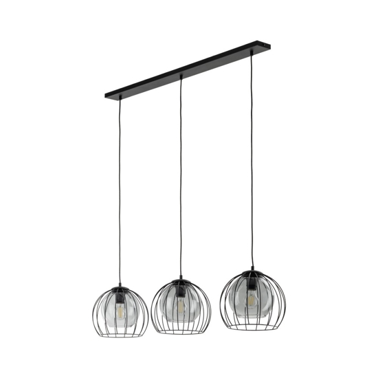 Lampadario per cucina lineare nero tre elementi a sfera diffusori a gabbia