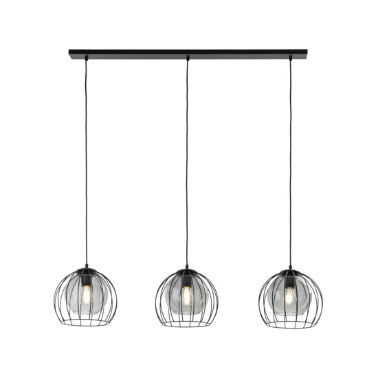 Lampadario per cucina lineare nero tre elementi a sfera diffusori a gabbia