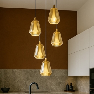Visualizza i dettagli per Lampadario per tavolo da pranzo cucina 5 luci vetro ottone led 3000k Lampadario per tavolo da pranzo cucina 5 luci vetro ottone led 3000k