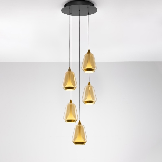 Lampadario per tavolo da pranzo cucina 5 luci vetro ottone led 3000k