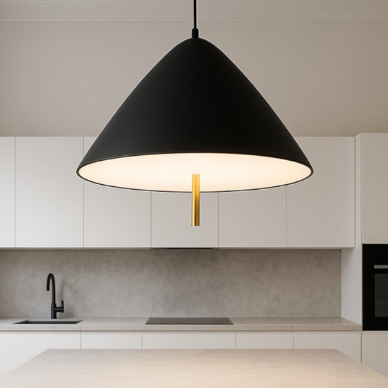 Lampadario cono nero led 17w 3000k per cucina