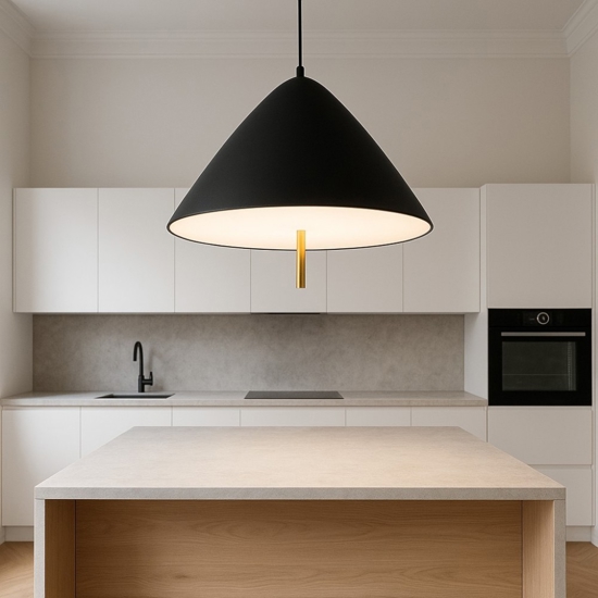 Lampadario cono nero led 17w 3000k per cucina