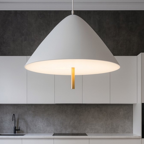 Lampadario cono bianco led 17w 3000k per tavolo cucina